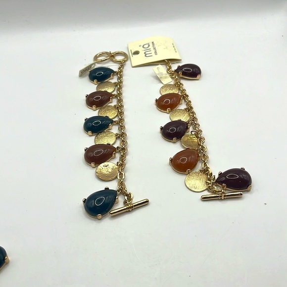 2 Mia Collection Women’s Jewelry Blue Maroon Orange Gold Tone Bracelet Toggle - Picture 7 of 9